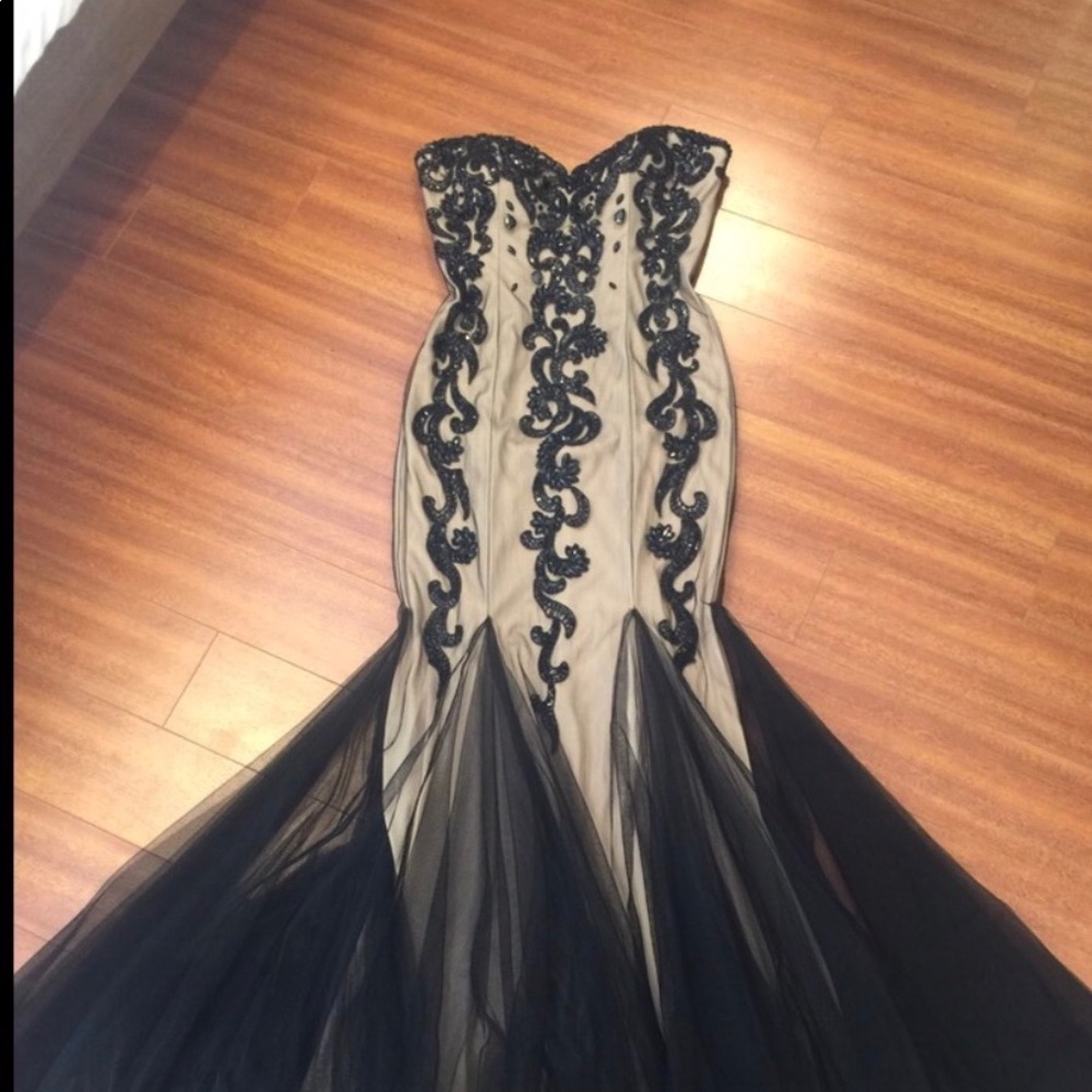 Jovani Black/Nude Strapless Gown